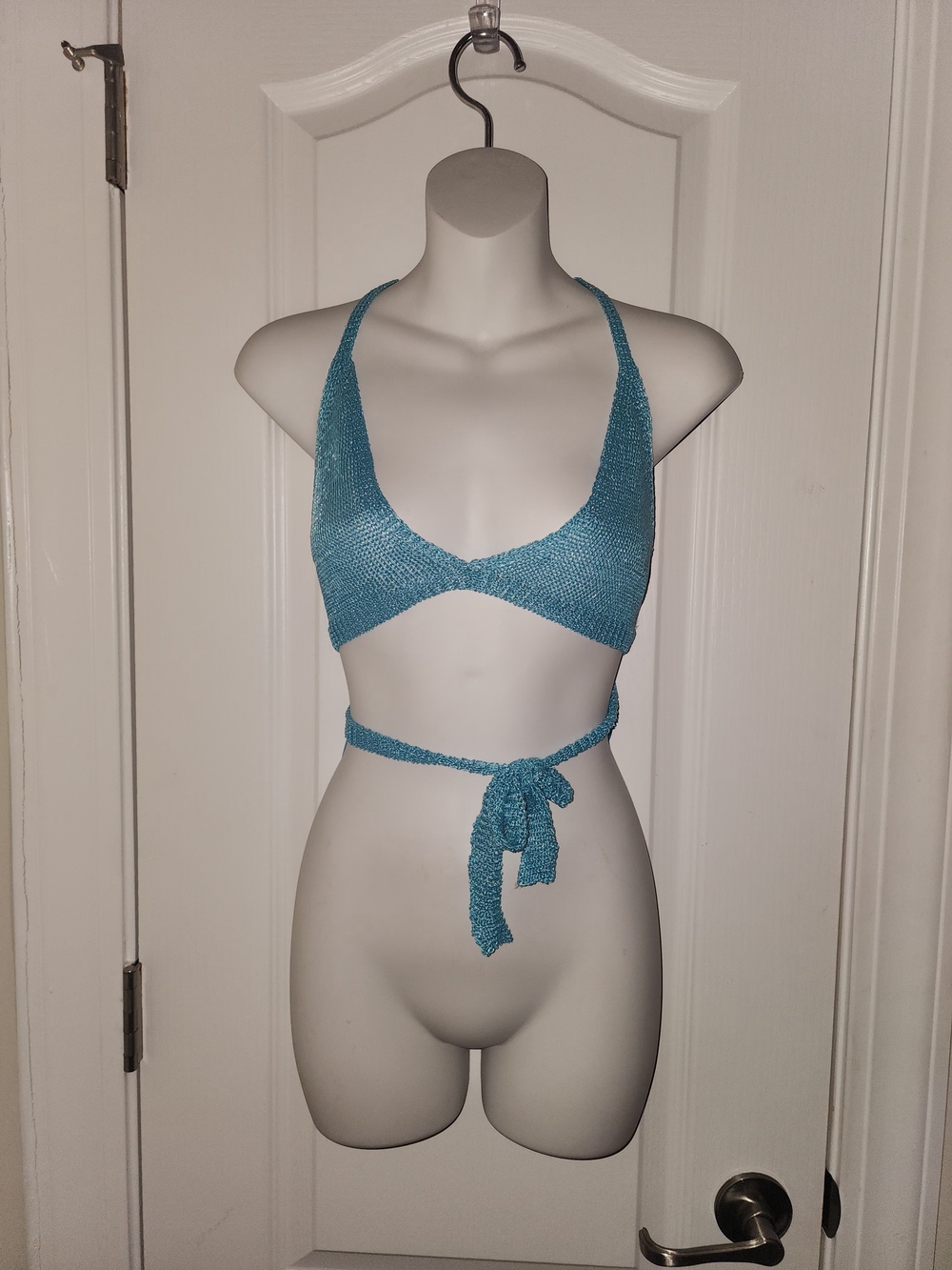 Seafoam Knit Halter Tie Crop Top
